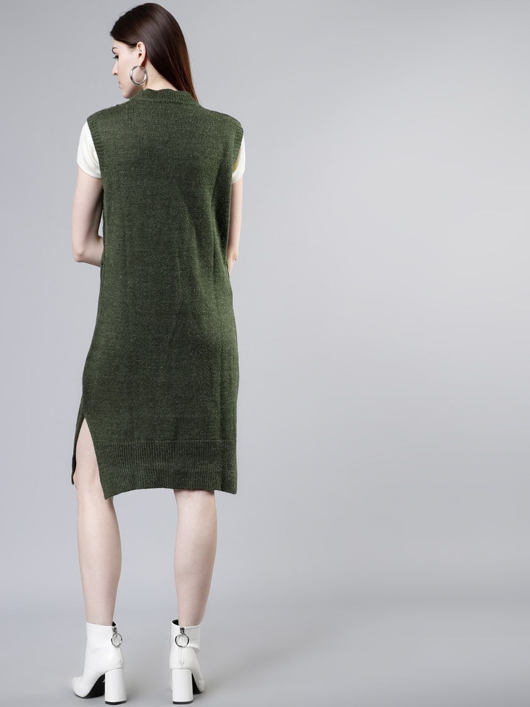 Tokyo Talkies Women Olive Green Self Design Jumper Dress