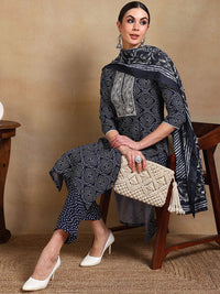 KALINI Women Bandhani Printed Regular Thread Work Kurta with Trousers & With Dupatta