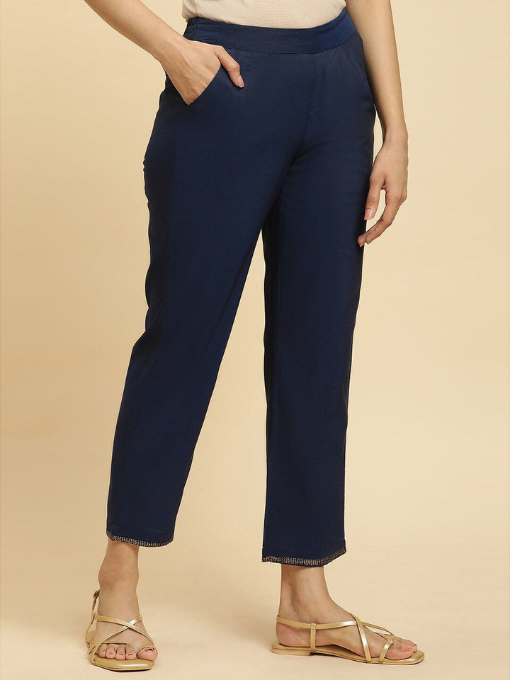 W Women Blue Straight Fit Trousers