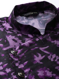 SOJANYA Men Black & Purple Printed Angrakha Straight Kurta