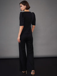 SASSAFRAS worklyf Black Sweetheart Neck Puff Sleeves Top & Trousers