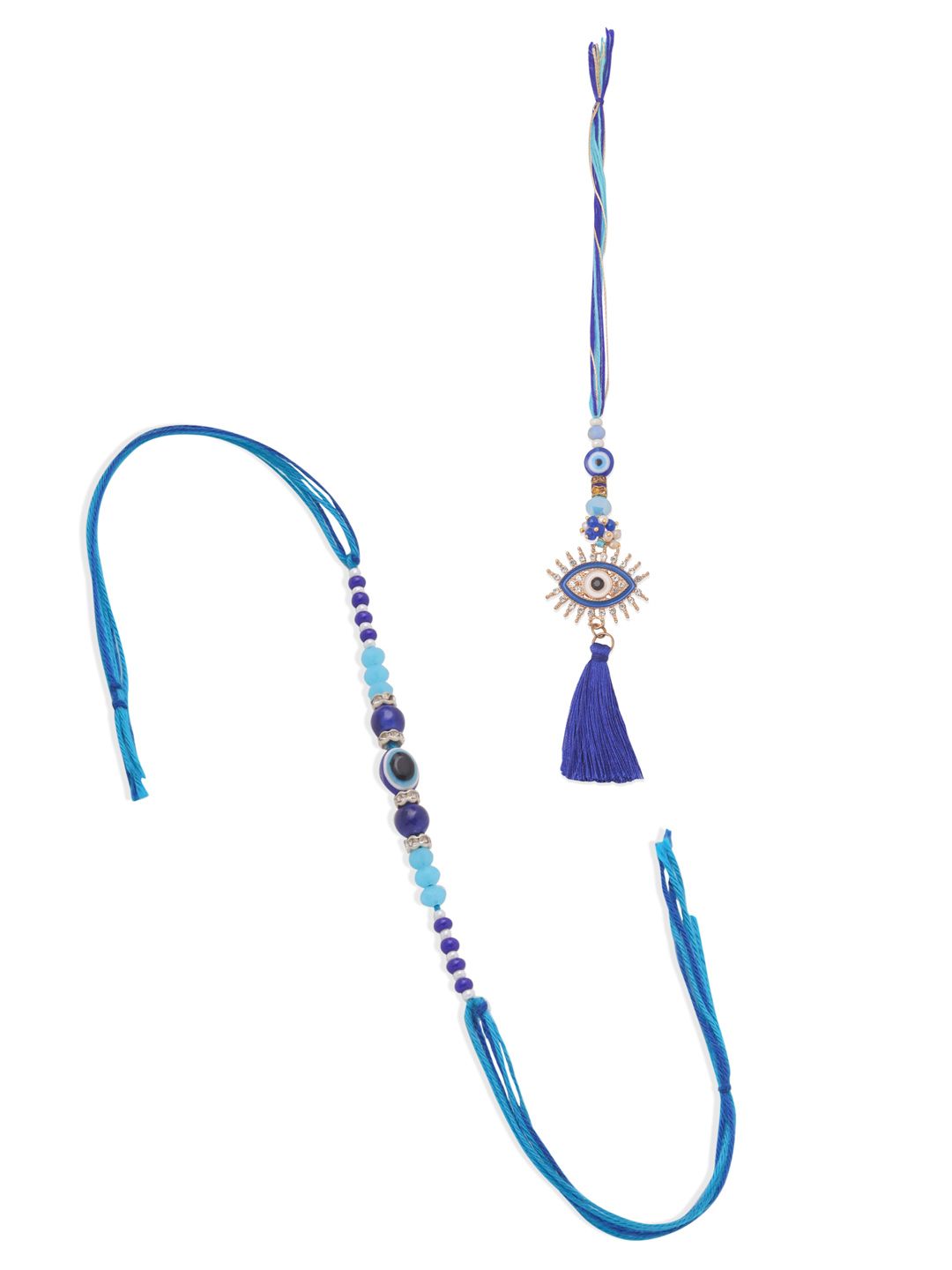 Set NVR 2 Batu &amp; Manik Tiruan Mata Jahat Biru Bhaiya Bhabhi Rakhi dengan Roli Chawal