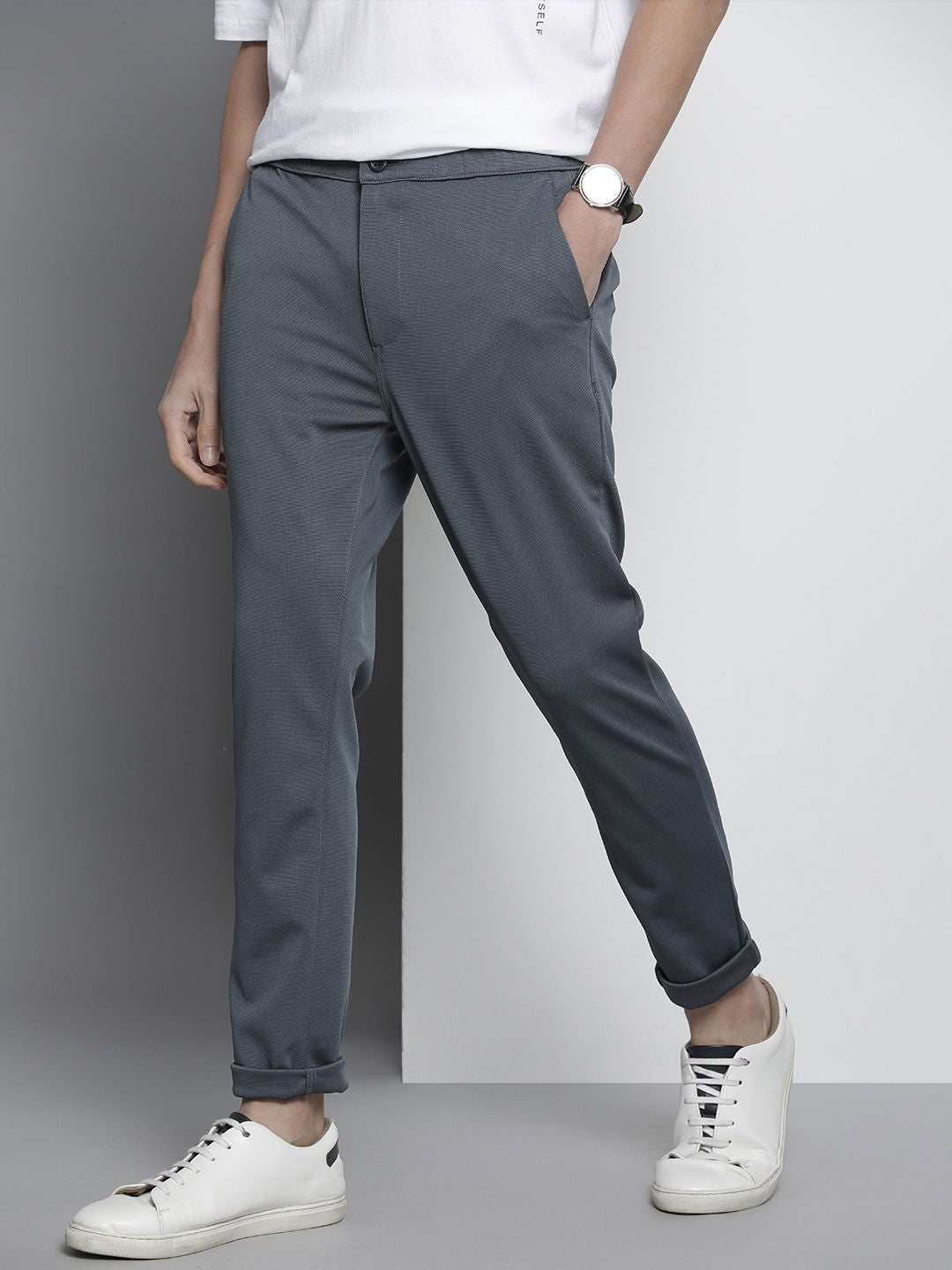 The Indian Garage Co Men Textured Slim Fit Trousers