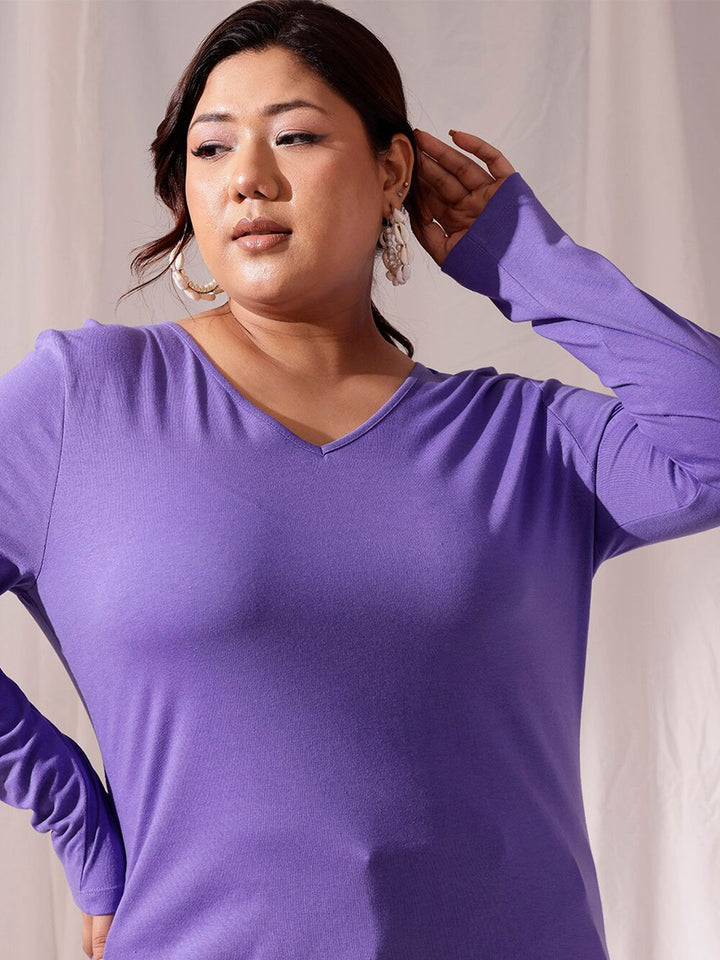 CURVY STREET Plus Size V-Neck Cotton T-shirt
