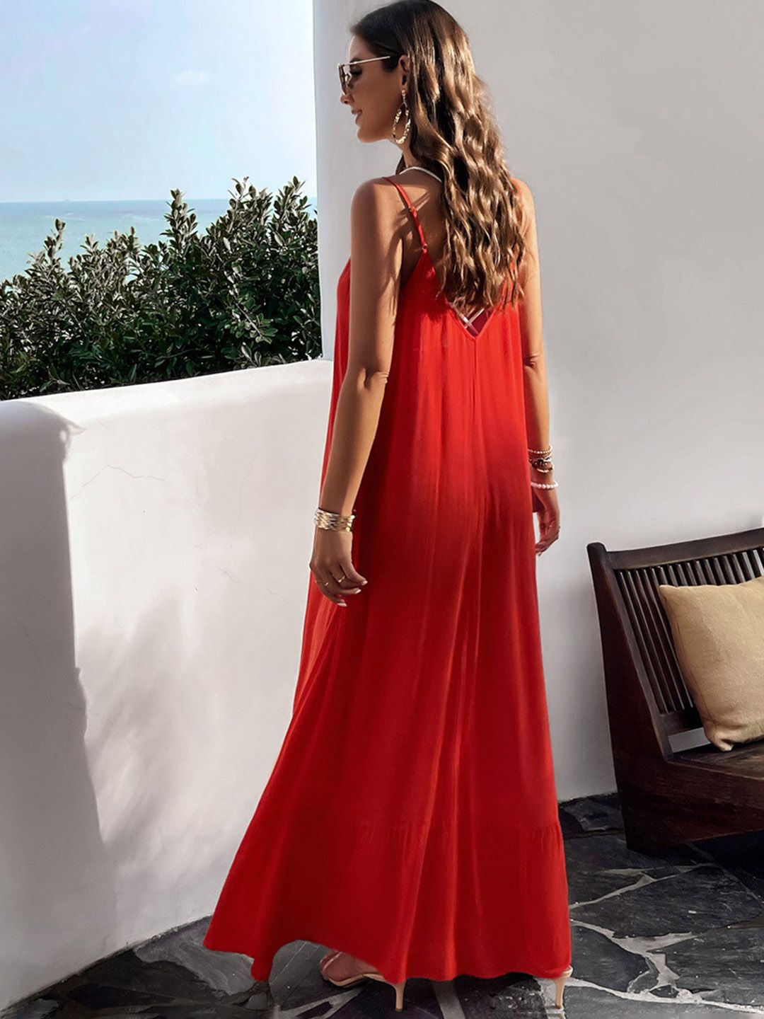 all about you Red Shoulder Straps Maxi Dress