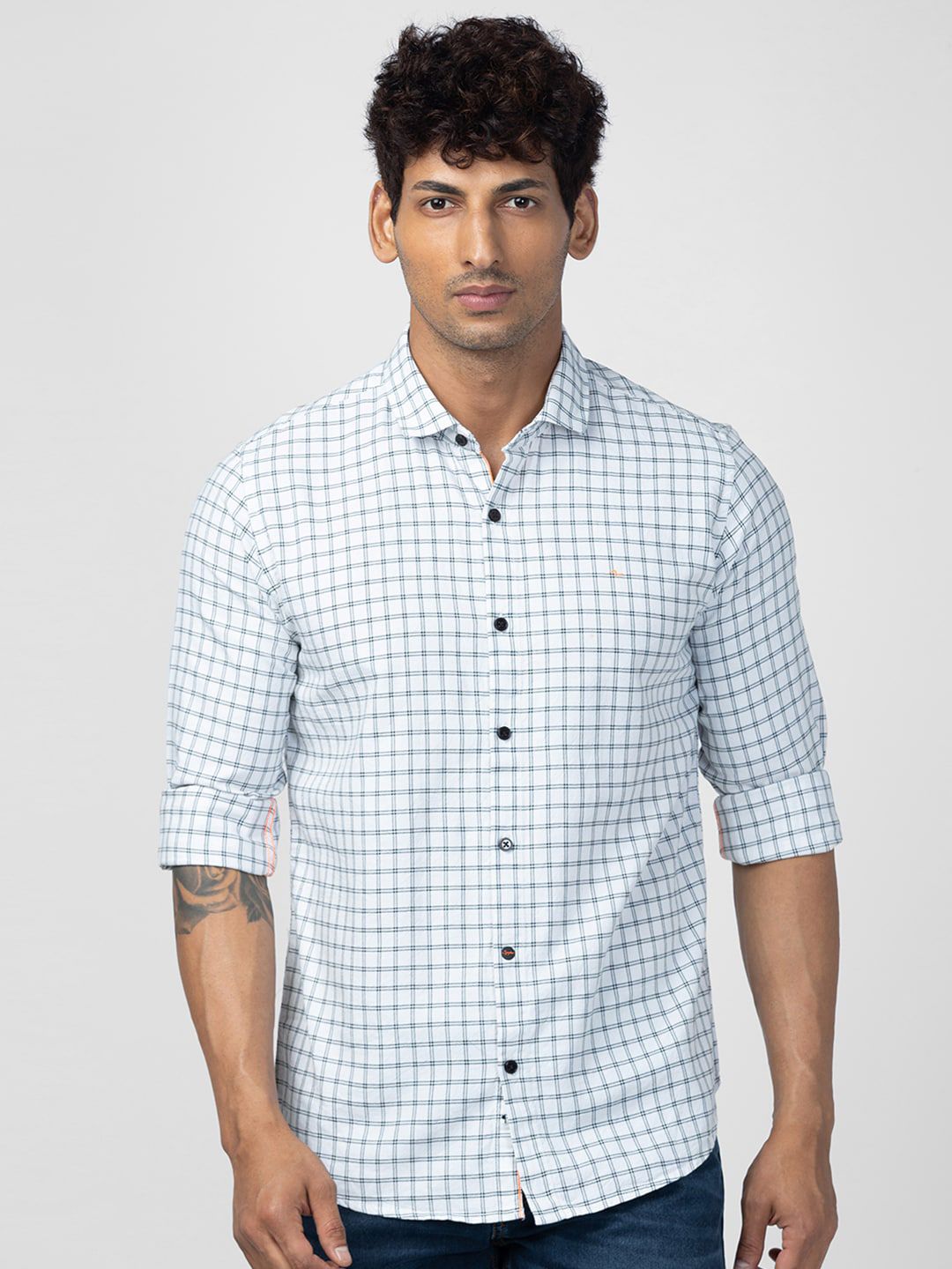 SPYKAR Men Slim Fit Grid Tattersall Checks Checked Casual Shirt
