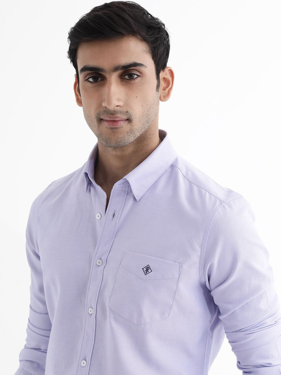 RARE RABBIT Men Oxfom Regular Fit Solid Spread Collar Shirt