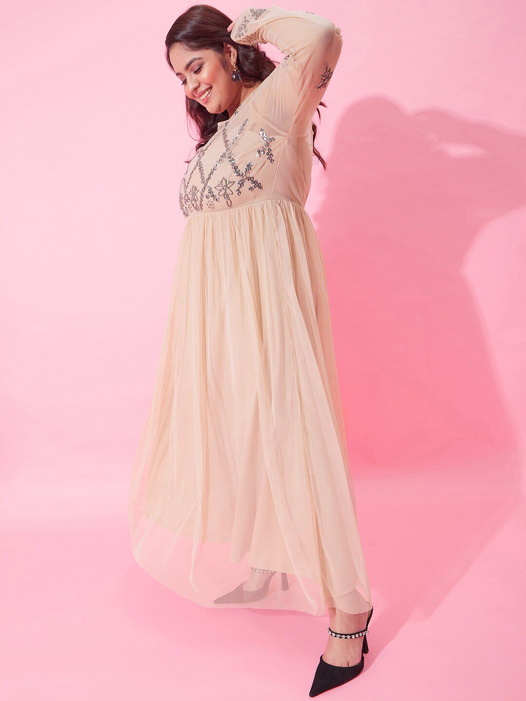 CURVY STREET Embellished Fit & Flare Net Dress