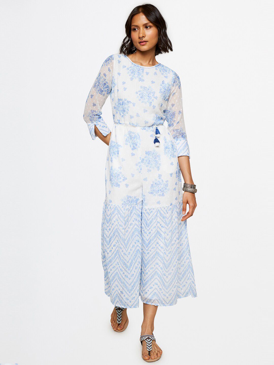Global Desi Women Printed Round Neck Basic Jumpsuit
