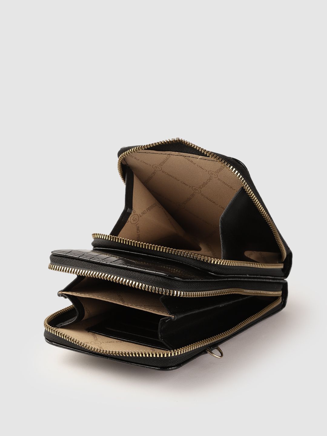 Lino Perros Black Croc Textured Structured Sling Bag with Detachable Sling Strap