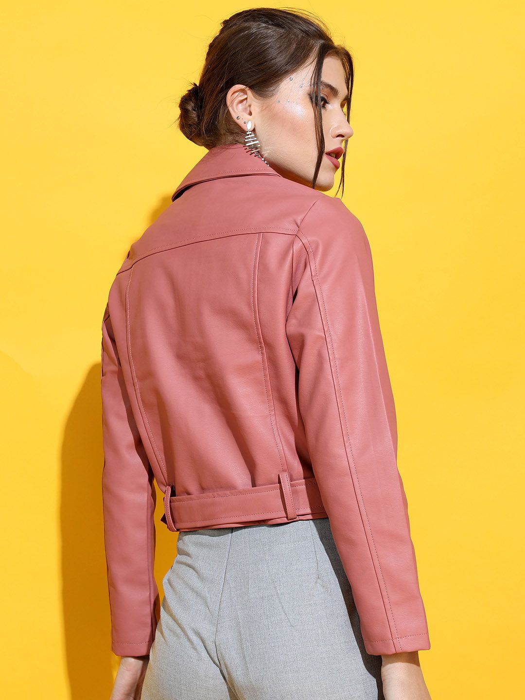 Tokyo Talkies Women Rose Leather Crop Tailored Jacket