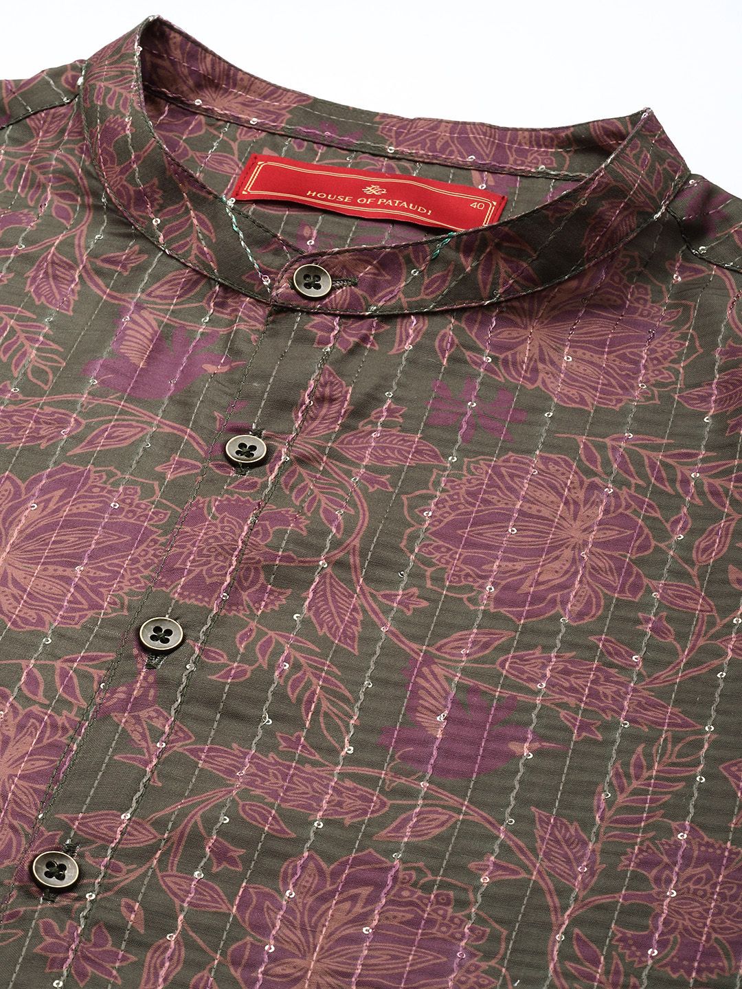 House of Pataudi Jashn Floral Printed Sequinned Indie Florals Kurta