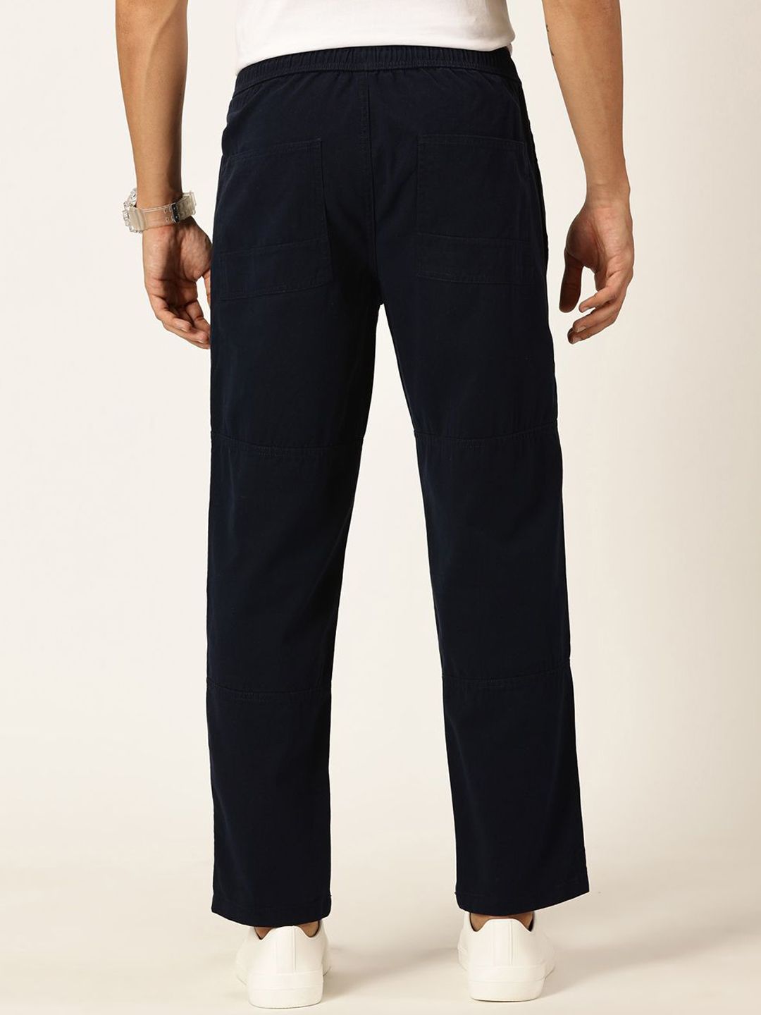 Thomas Scott Men Relaxed Loose Fit Mid-Rise Pure Cotton Easy Wash Trousers