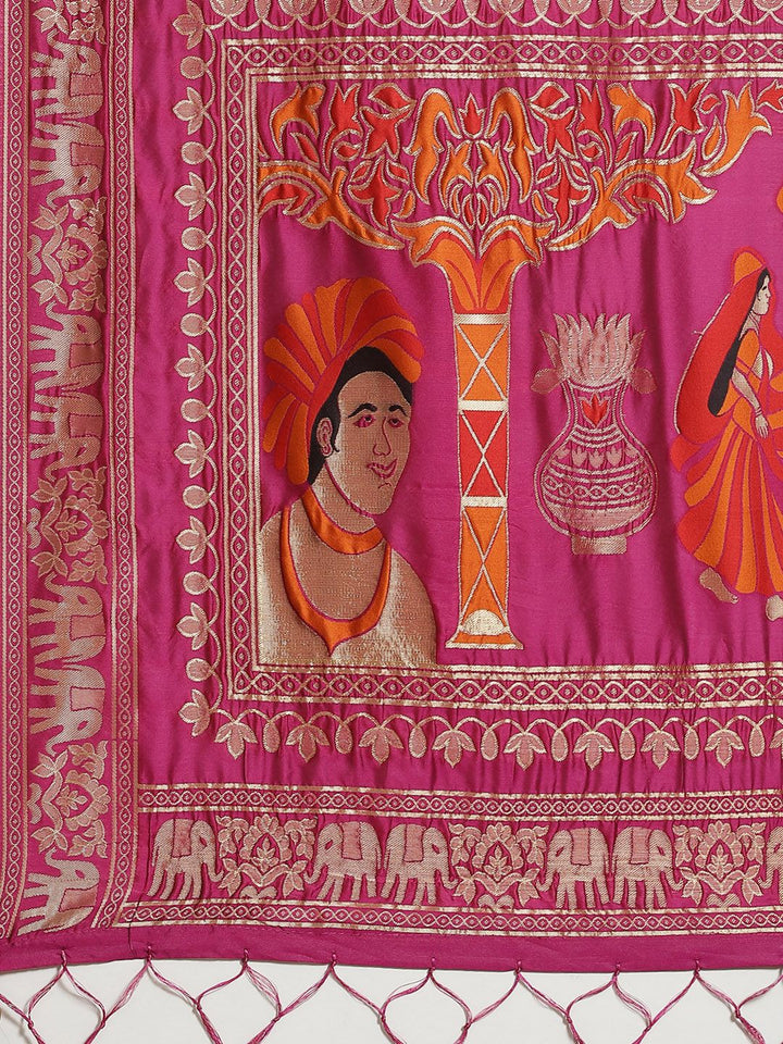 Saree mall Magenta & Golden Woven Design Banarasi Saree