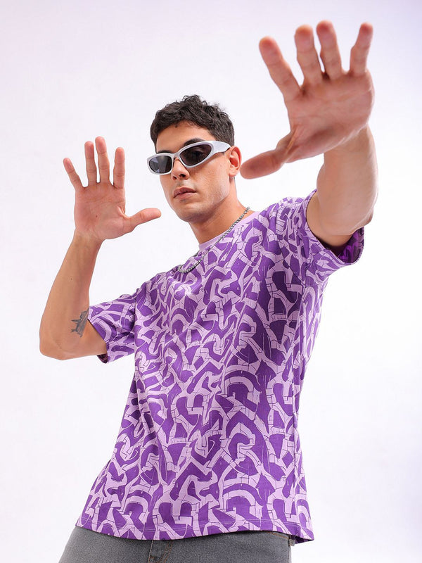 The Indian Garage Co Men All Over Printed Boxy Oversized Round Neck T-shirt