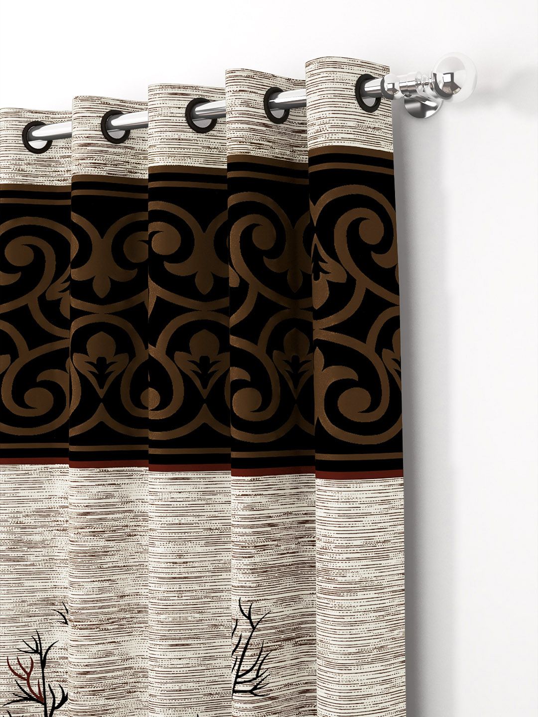 Story@home Brown & Grey 2 Pieces Ethnic Motifs Window Curtain