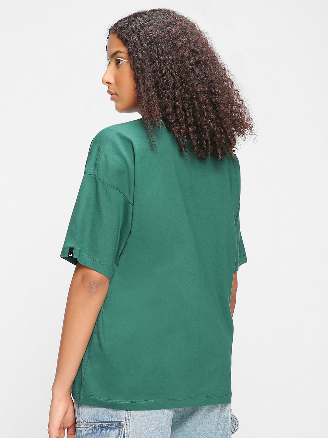 Bewakoof Women Green Drop-Shoulder Sleeves Cotton Oversized T-shirt