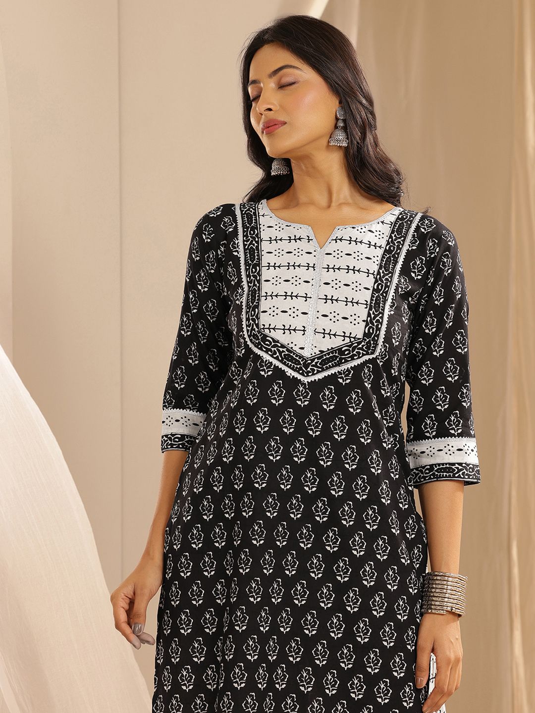 Libas Ethnic Motifs Printed Regular Gotta Patti Pure Cotton Kurta with Palazzos & Dupatta