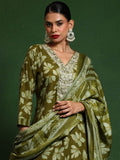 Varanga Floral Printed V-Neck Straight Kurta With Trousers And Dupatta
