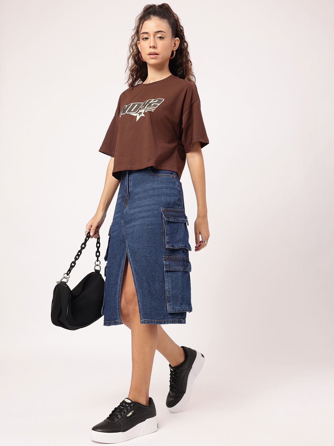 DressBerry Urban Utility Front Slit Cargo Style Denim Skirt