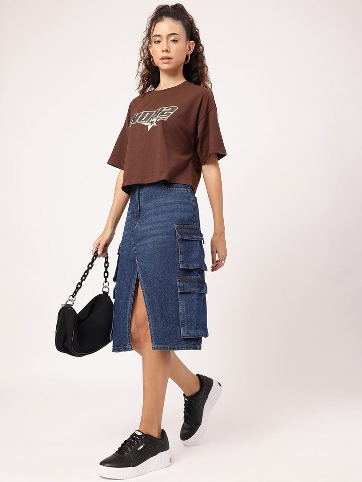 DressBerry Urban Utility Front Slit Cargo Style Denim Skirt