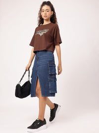 DressBerry Urban Utility Front Slit Cargo Style Denim Skirt