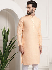 SOJANYA Kurta Lurus Berpetak Berwarna Peach Lelaki