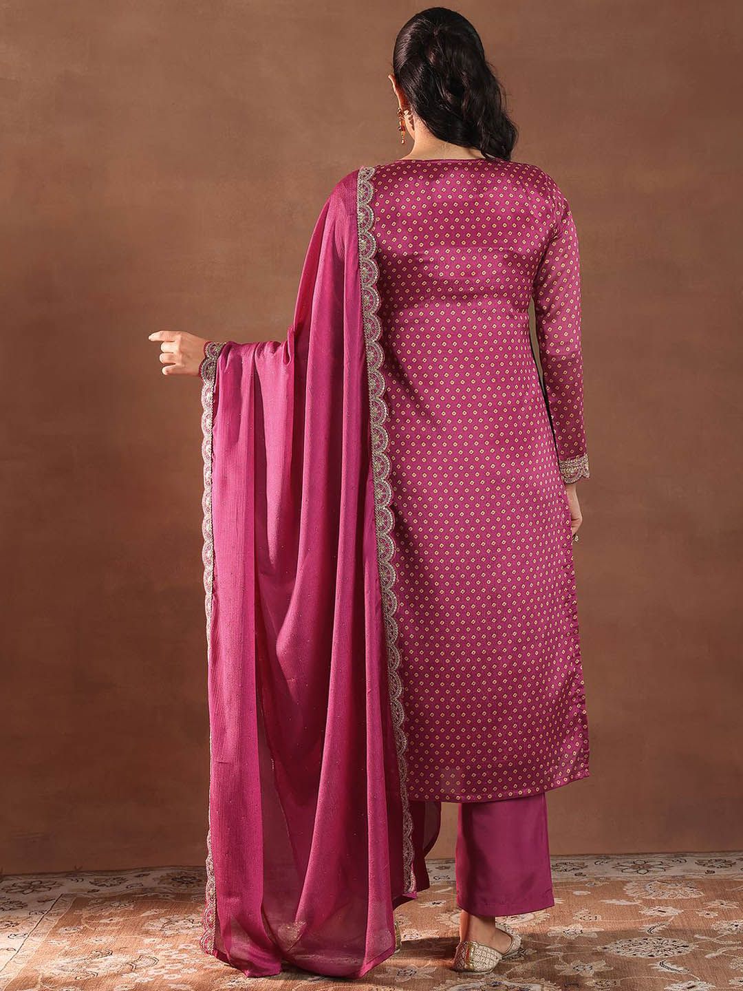 Libas Women Bandhani Printed Regular Kurta with Trousers & With Dupatta