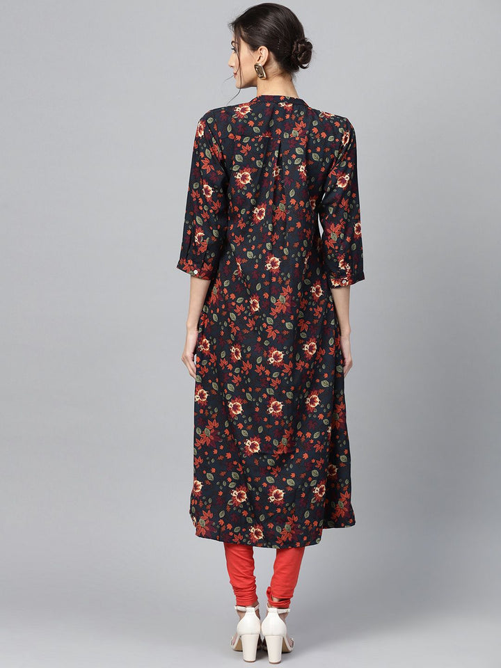 Gerua By Libas Women Navy Blue  Orange Printed A-Line Kurta