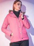 STREET 9 Pink Hooded Lightweight Faux Fur Trim Detailed Padded Jacket