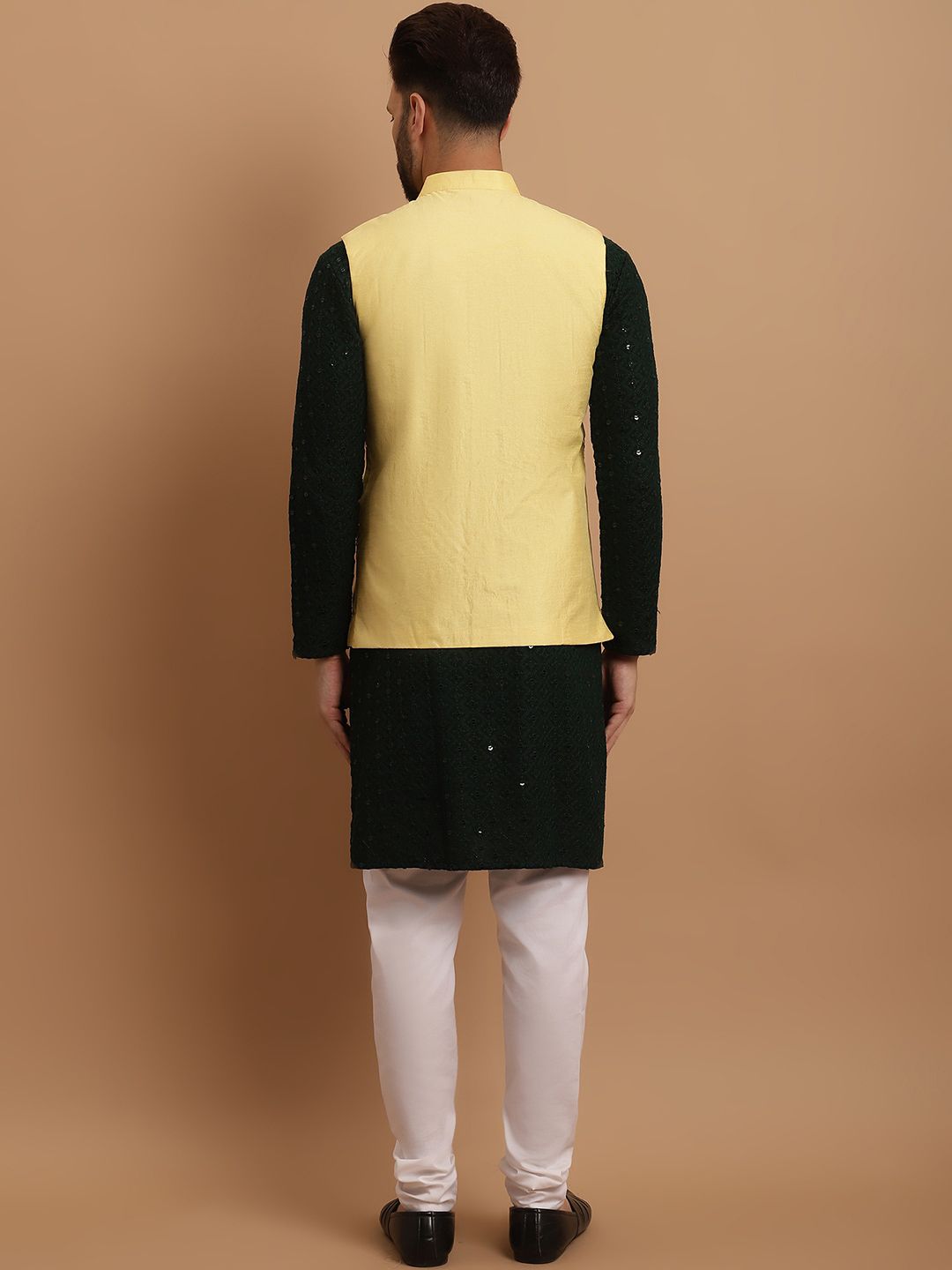 SOJANYA Ethnic Embroidered Sequinned Pure Cotton Kurta & Churidar With Nehru Jacket