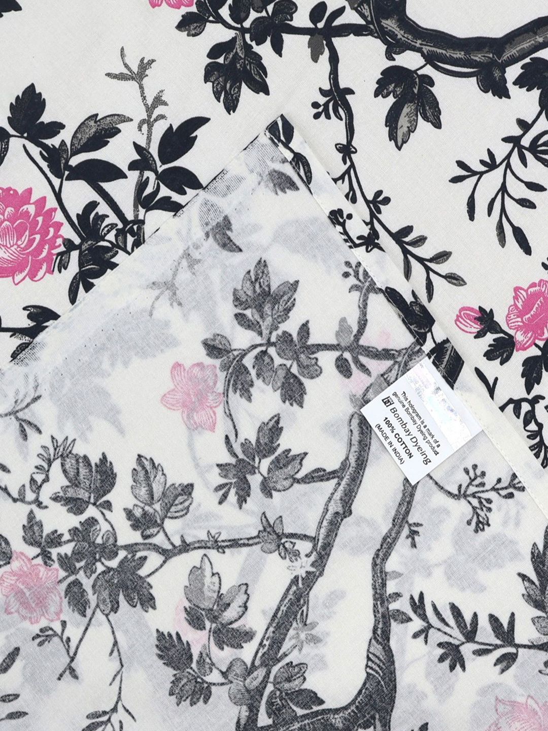 BOMBAY DYEING Allure Grey Floral Cotton 144 TC Fitted Bedsheet Set-1.52 mX1.98 mX30 cm