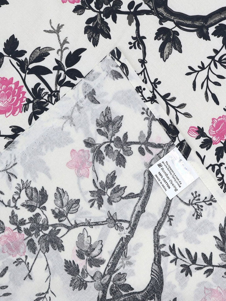 BOMBAY DYEING Allure Grey Floral Cotton 144 TC Fitted Bedsheet Set-1.52 mX1.98 mX30 cm