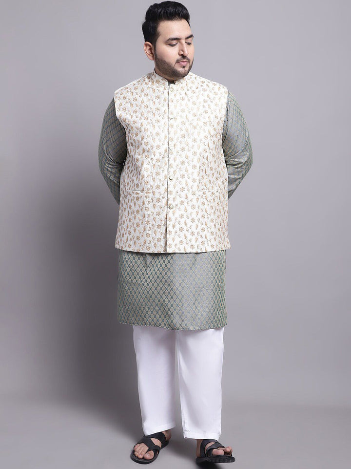SOJANYA PLUS Woven Design Regular Kurta With Pyjamas & With Embroidered Nehru Jacket