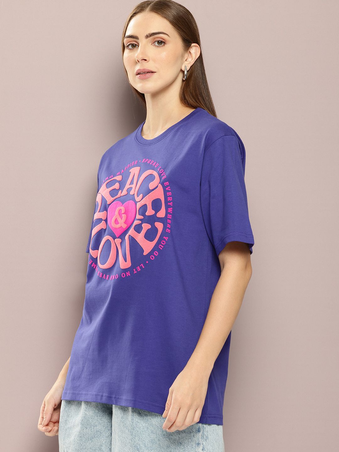 DILLINGER Women Graphic Printed Embossed Oversized T-shirt