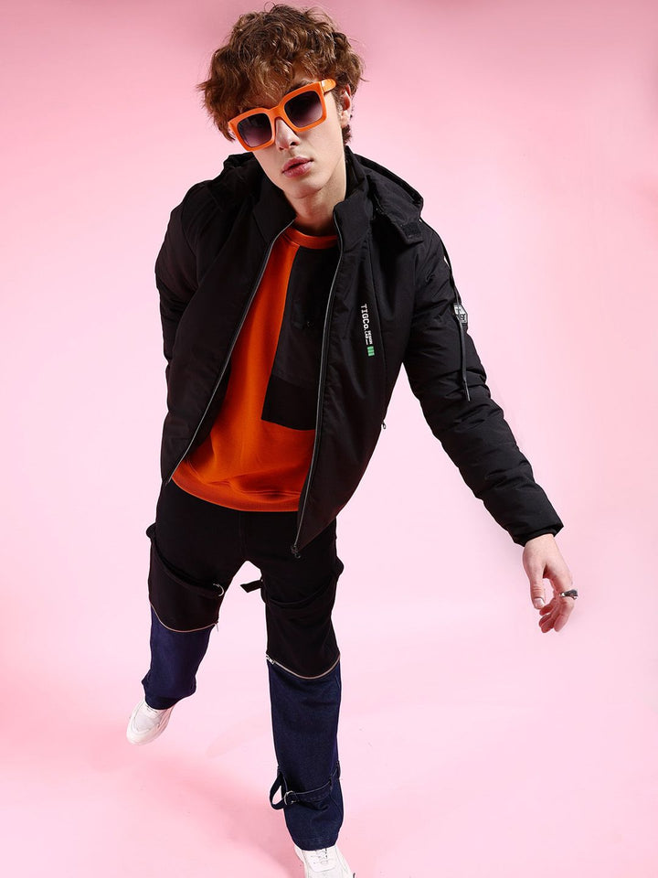 The Indian Garage Co Men Colourblock Hooded Puffer Jacket