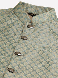SOJANYA Men Green & Off-White Ethnic Motifs Kurta with Churidar & Nehru Jacket