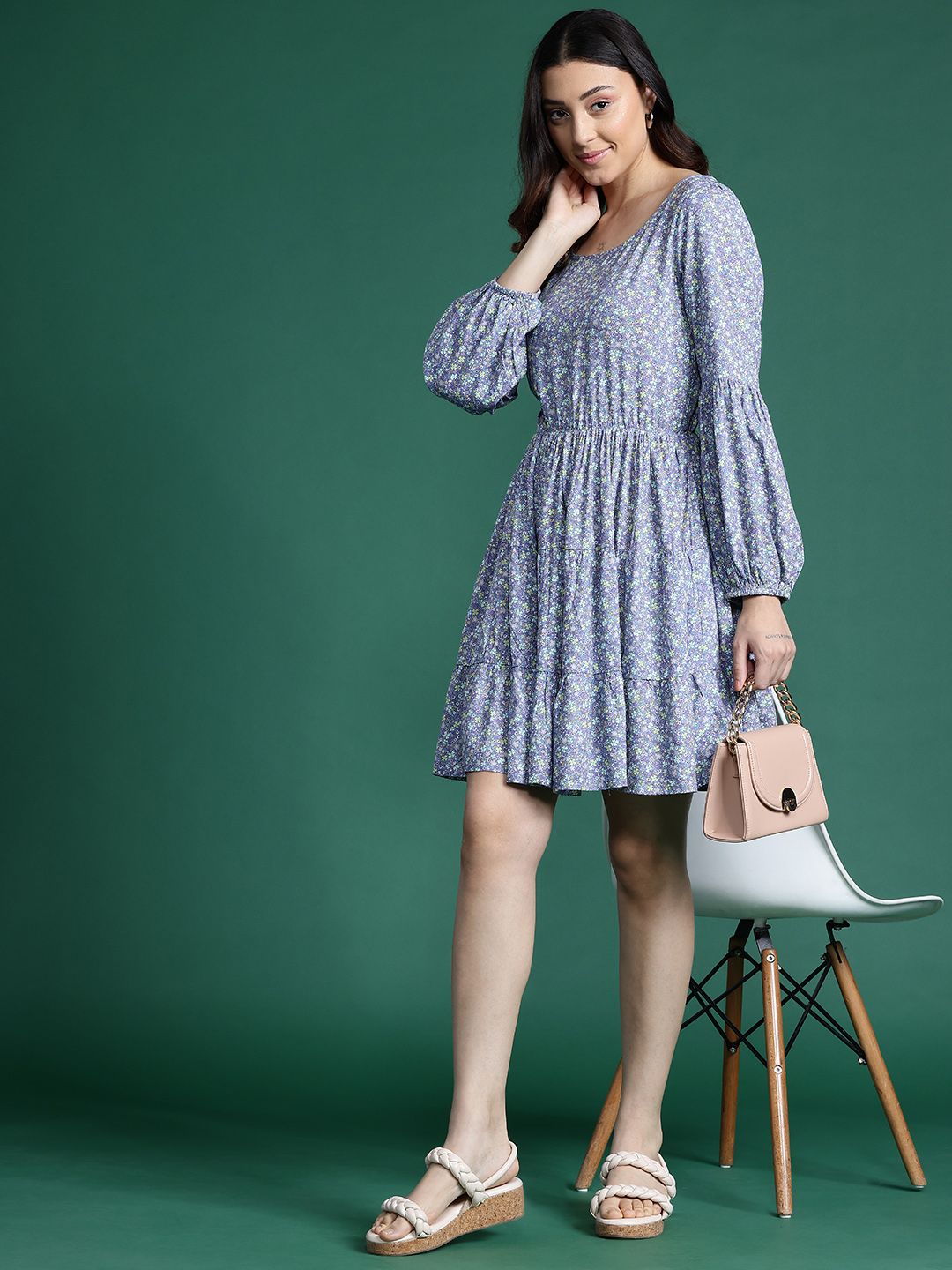 DressBerry Floral Print Tiered A-Line Dress