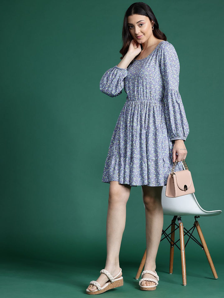 DressBerry Floral Print Tiered A-Line Dress