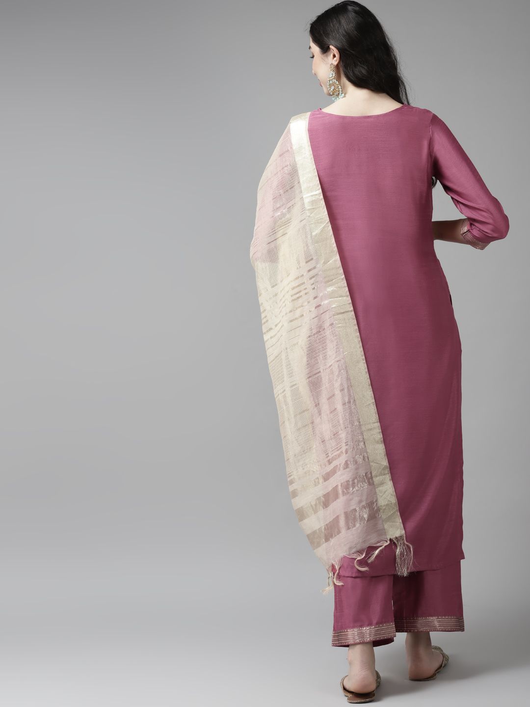 Indo Era Women Pink Yoke Design Regular Kurta with Palazzos & Dupatta