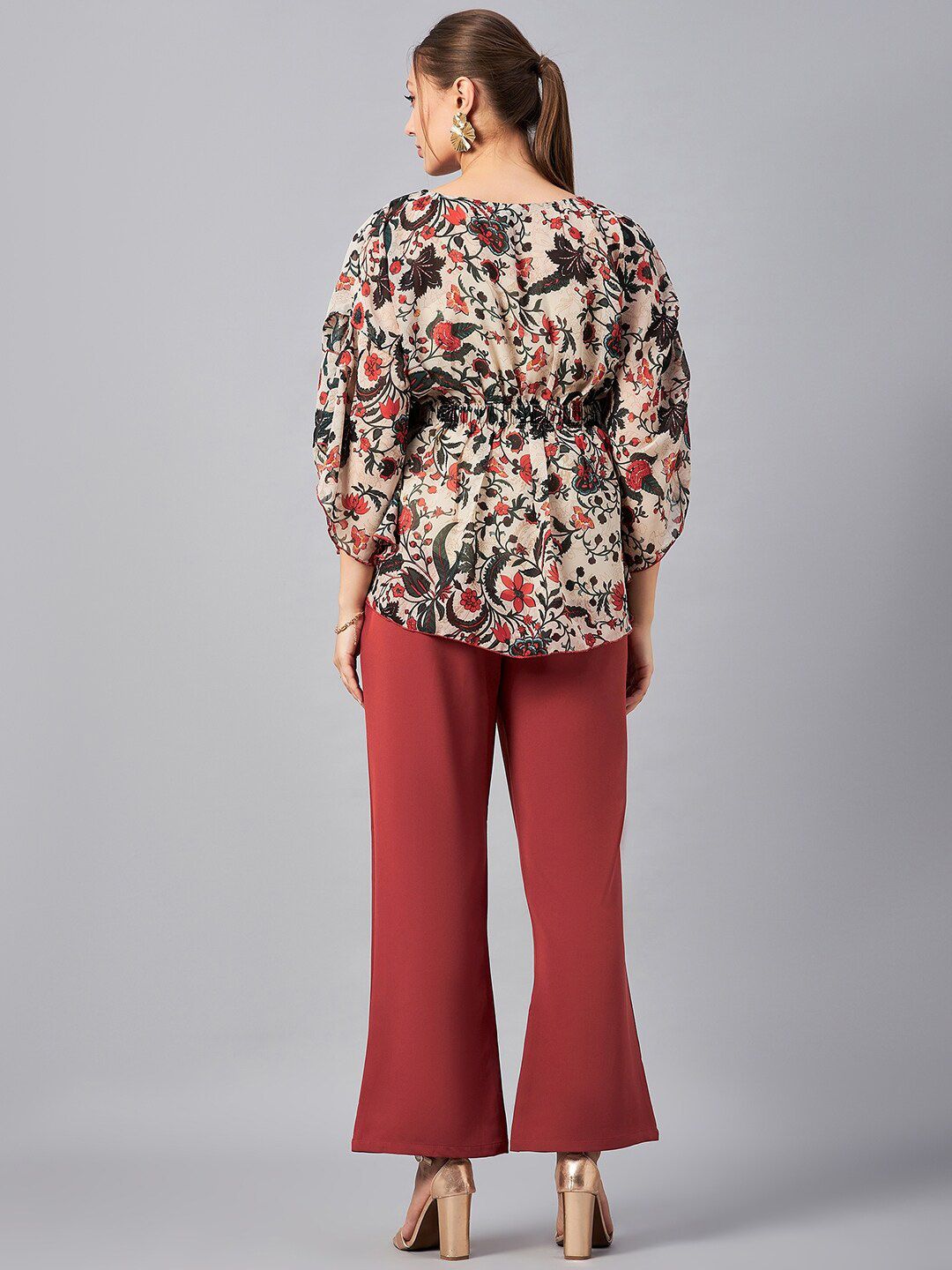 Antheaa Floral Printed Boat Neck Tunic With Trousers