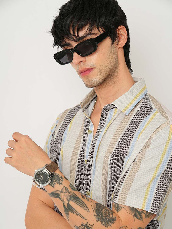 VASTRADO Men Classic Cutaway Collar Multi Striped Slim Fit Casual Shirt
