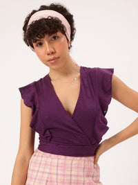 DressBerry Radiant Ruffles Schiffli Tie-Up Back Wrap Top