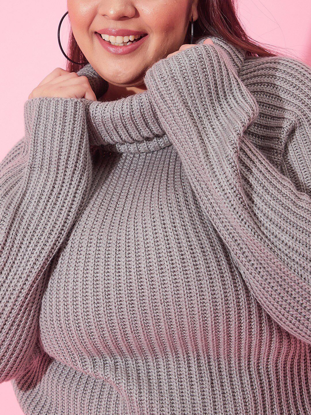 CURVY STREET Women Plus Size Ribbed Acrylic Pullover