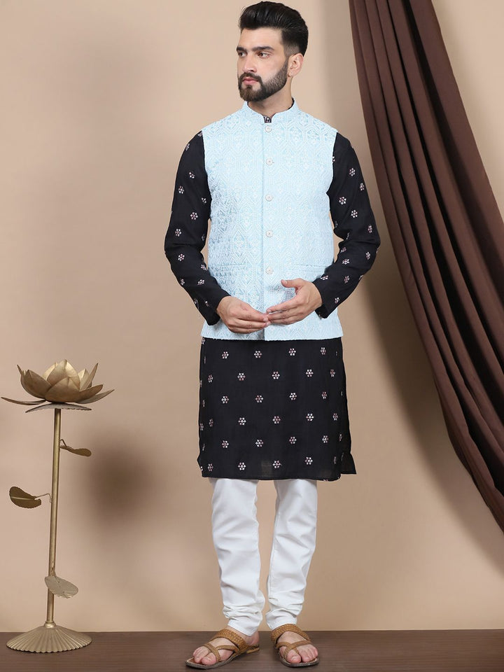 Anouk Black Floral Embroidered Straight Sequinned Kurta with Churidar