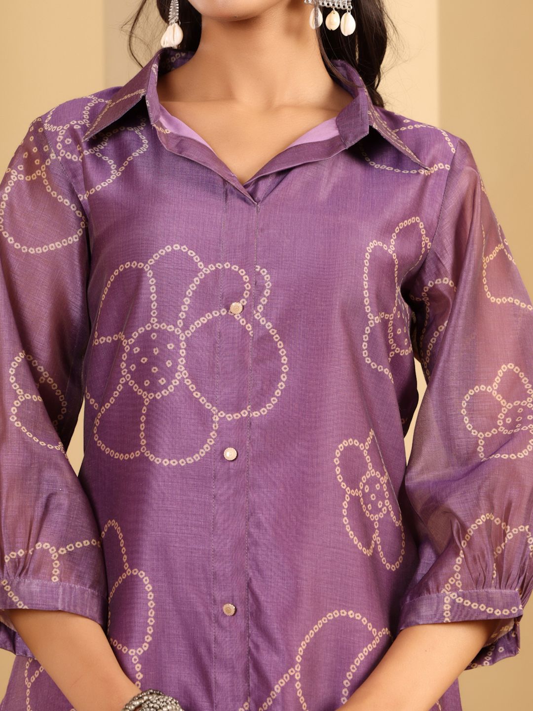 Varanga Floral Printed Cuff Sleeves Shirt Collar Chanderi Silk Straight Kurta