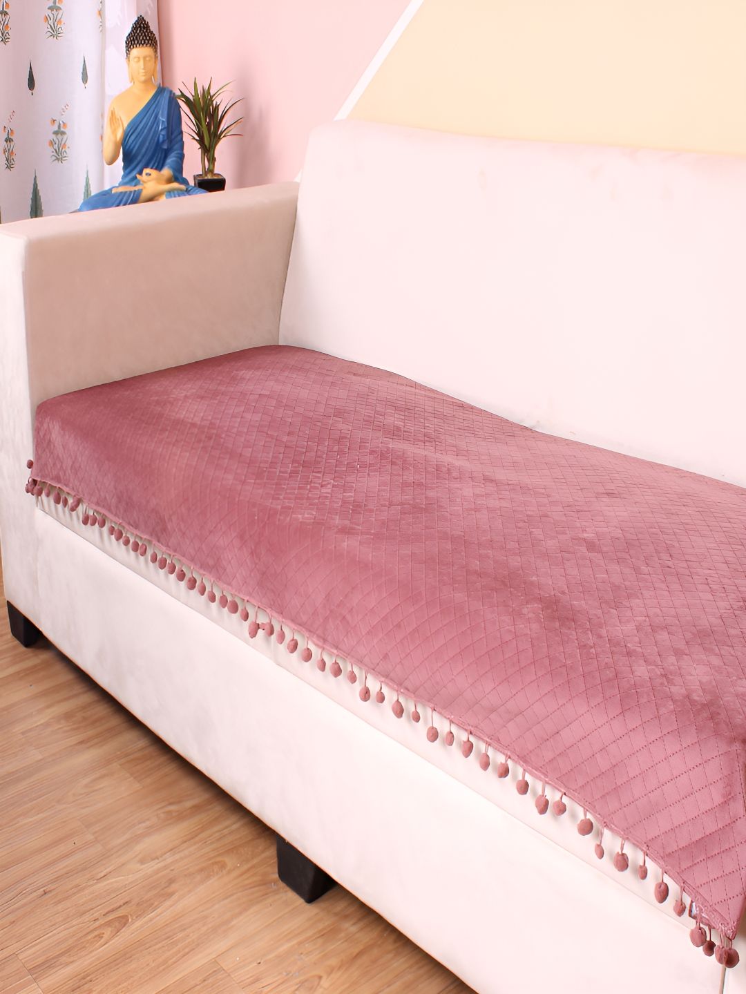 STITCHNEST Peach & Beige Self Design 2 Seater Sofa Cover