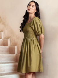 all about you Cotton Smocked Detail Fit & Flare Dress