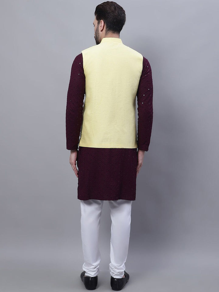 SOJANYA Embroidered Regular Pure Cotton Kurta With Pyjamas With Nehru Jacket