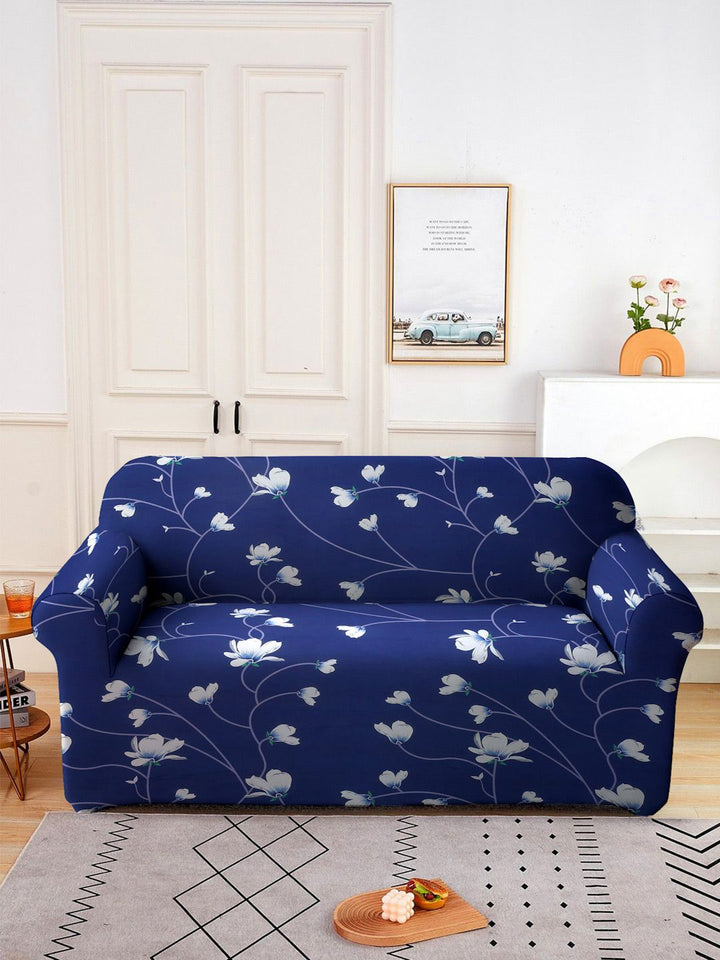 Sarung Sofa Dua Tempat Duduk Bercetak Cortina Navy Blue Floral